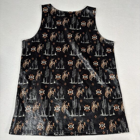 TWO 2 FLY Tank Top Saddle Buster Tank Western Print Brown Textured Knit - Picture 5 of 7